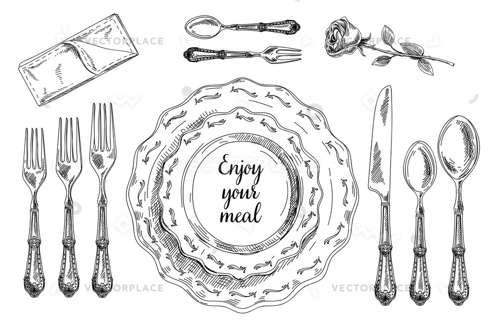 1000x667 Hand Drawn Table Setting Set Sketch Vector Illustration 27168 - Table Setting Sketch