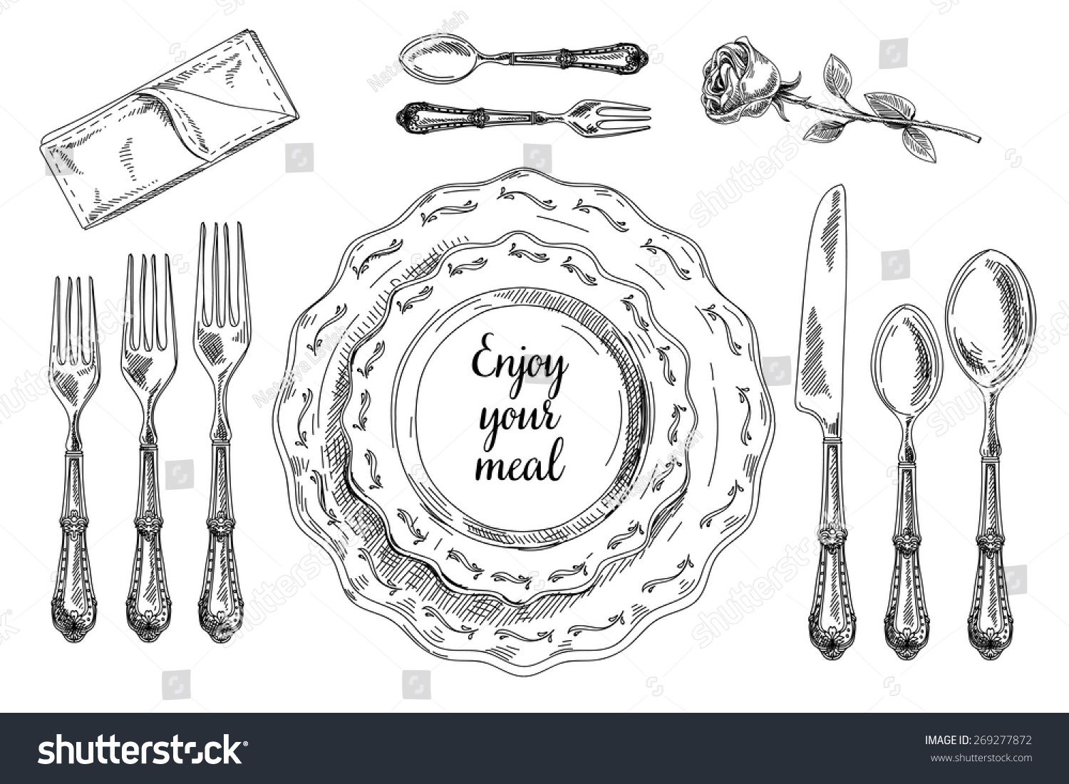 1500x1101 Image Result For Table Setting Sketch Black + White Wpink - Table Setting Sketch