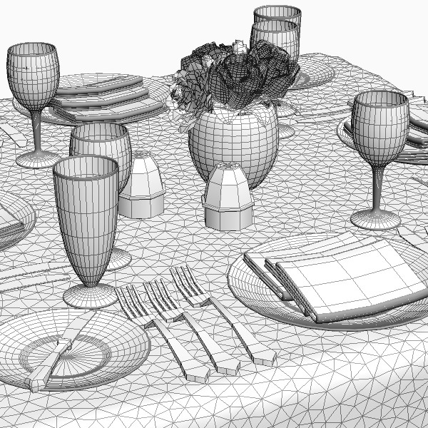 600x600 3d Model Dining Table Place Settings Cgtrader - Table Setting Sketch