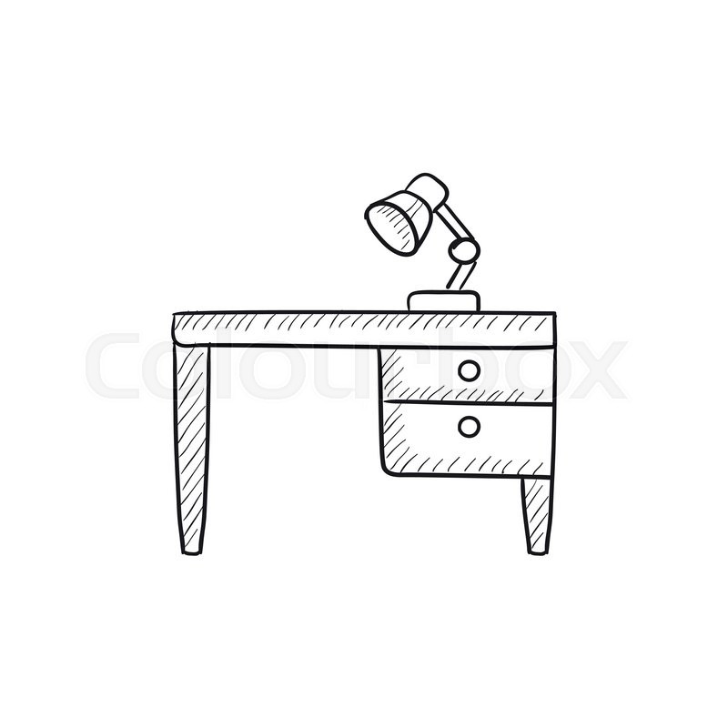 800x800 Desk Lamp On Table Vector Sketch Icon Isolated On Background. Hand - Table Sketch