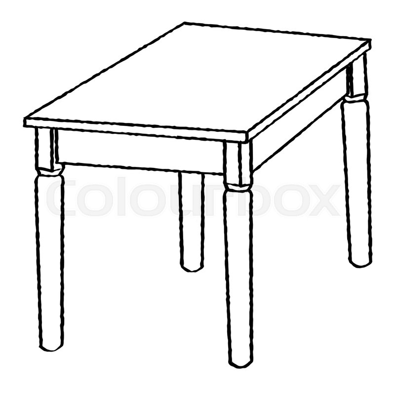 800x800 Hand Drawn Sketch Of Table Isolated, Black And White Cartoon - Table Sketch
