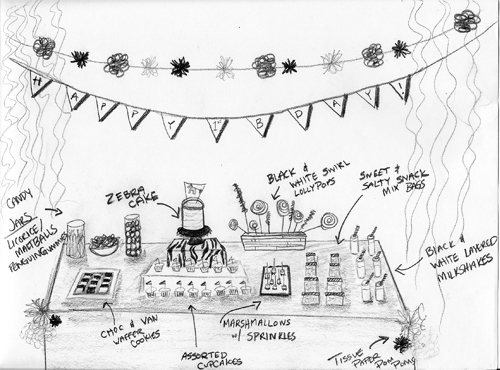 500x370 Zebra Party Dessert Table Sketch Leemaemarie - Table Sketch