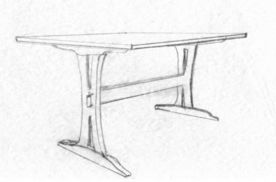917x605 Trestle Table Sketch In Oak - Table Sketch