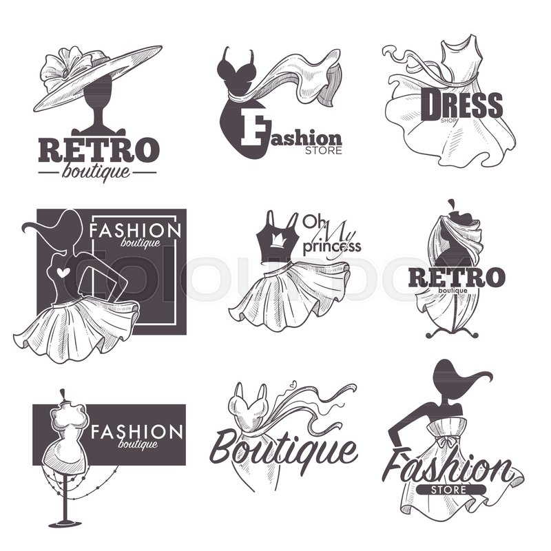 800x800 Fashion Dress Boutique Logo Sketch. Vector Retro Design For Tailor - Tailor Sketch