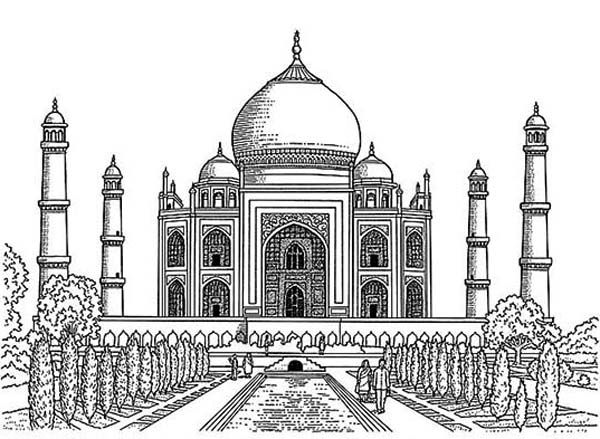 600x439 Realistic Drawing Of Taj Mahal Coloring - Taj Mahal Sketch