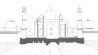 320x180 Taj Mahal With Tourists, Sketch On White, 4k Motion Background - Taj Mahal Sketch