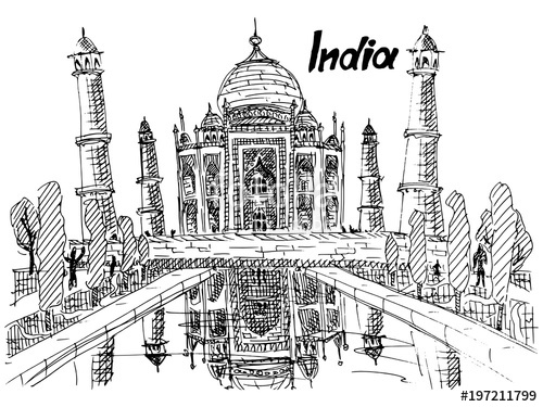 500x375 Postcard India Taj Mahal Sketch Drawing Stock Image And Royalty - Taj Mahal Sketch