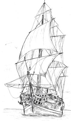 236x402 Old Tall Ship, Sail Ship Sketch. Original Art, Graphite Pencil - Tall Ship Sketch