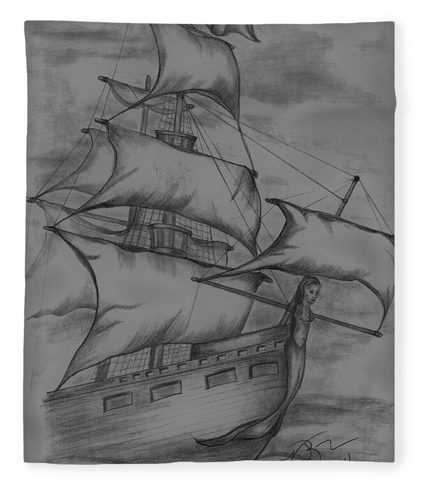860x1000 Pirate Ship Sketch Fleece Blanket For Sale By Vickie Roche - Tall Ship Sketch