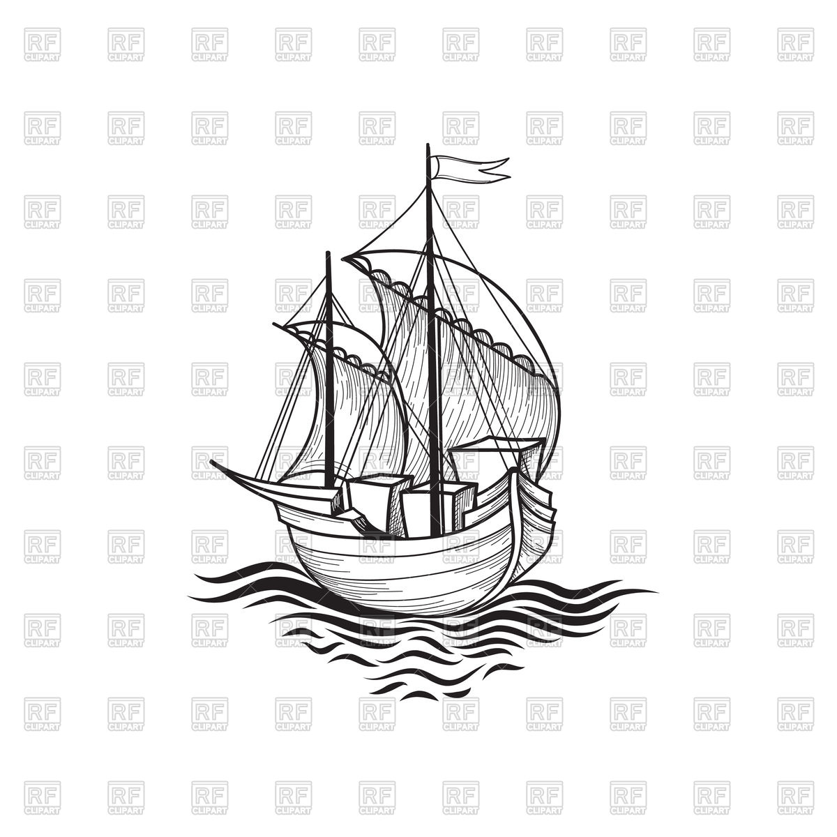 1200x1200 Sailing Ship - Tall Ship Sketch