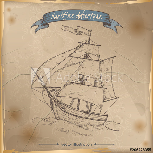 500x500 Tall Ship Sketch. Maritime Adveture Series. - Tall Ship Sketch