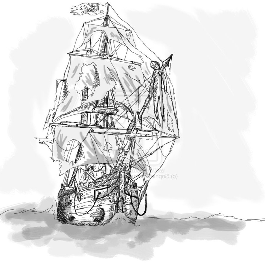 894x894 Drawn Sailing Ship Sketch 4 - Tall Ship Sketch