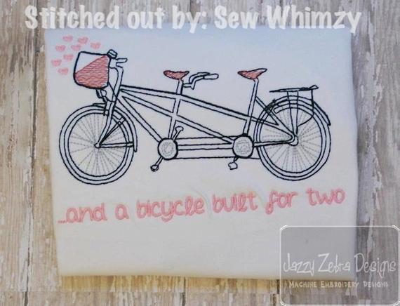570x436 Tandem Bicycle Sketch Machine Embroidery Design Instant Etsy - Tandem Bike Sketch