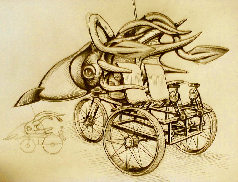 1000x767 Tandem Bikes As Kinetic Sculpture Robot Fun - Tandem Bike Sketch