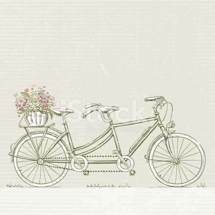 440x440 Vintage Tandem Bicycle With Flower Basket Stock Vector - Tandem Bike Sketch