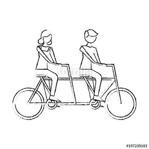 500x500 Cute Happy Couple Riding In Tandem Bike Recreation Vector - Tandem Bike Sketch