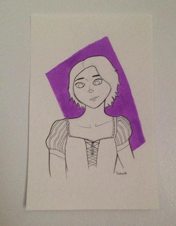570x730 Tangled Rapunzel Character Sketch 8.5x5.5 Wall Art Etsy - Tangled Rapunzel Sketch