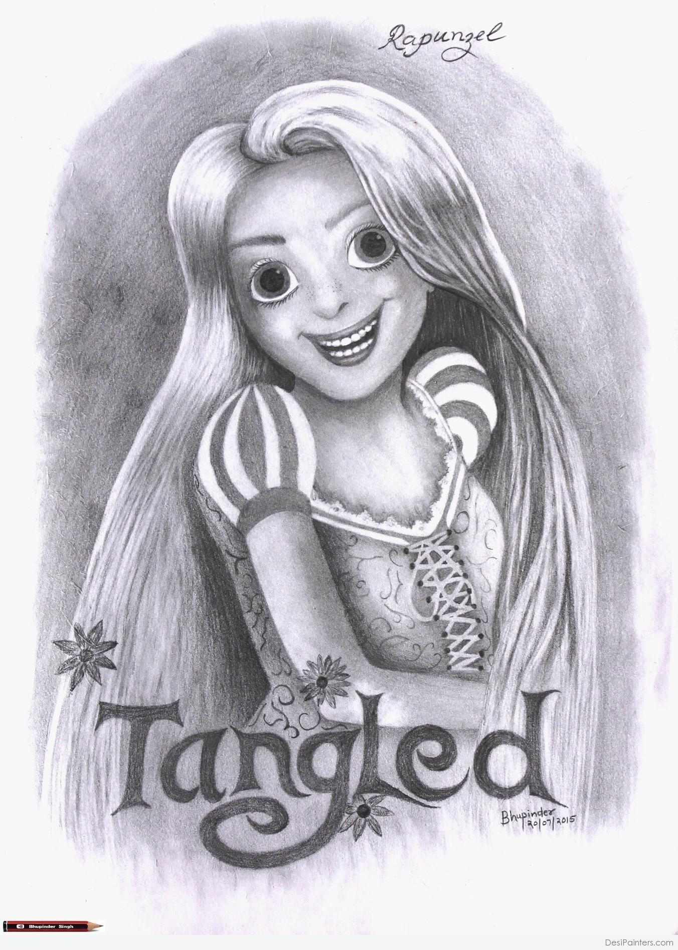 1352x1894 Pencil Sketch Of Rapunzel Animation Character From Tangled Movie - Tangled Sketch