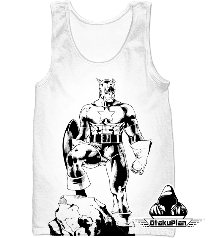 700x800 Marvel Comics Captain America Black And White Sketch White Tank - Tank Top Sketch