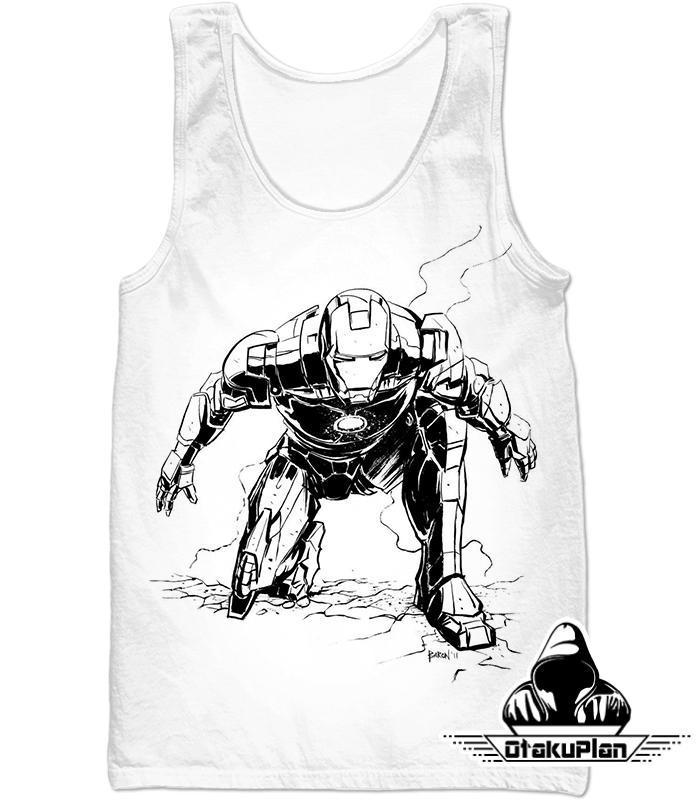 700x800 Cool Iron Man Pencil Sketch White Action Tank Top Im017 Otakuplan - Tank Top Sketch