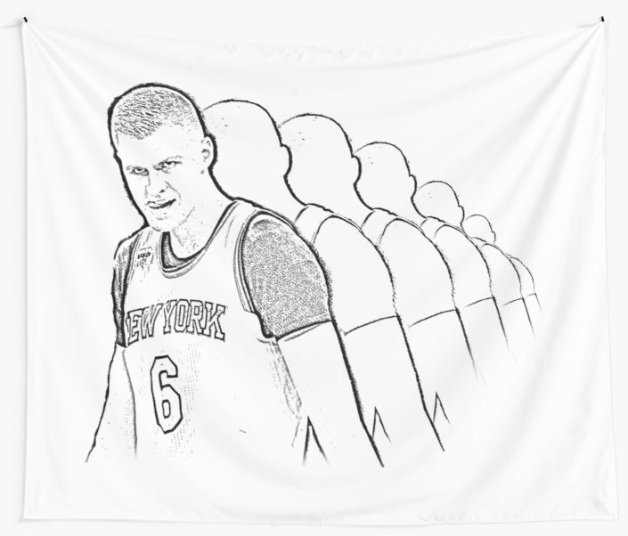 705x602 Kristaps Porzingis Unicorn Swagger Look New York Knicks Sketch - Tapestry Sketch