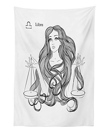 425x545 Lunarable Zodiac Libra Tapestry, Sketch Of A Girl With - Tapestry Sketch