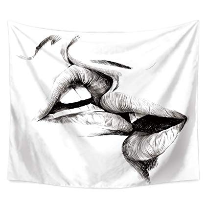 425x425 Qees Womenmen Kissing Tapestry White Wall Hanging - Tapestry Sketch