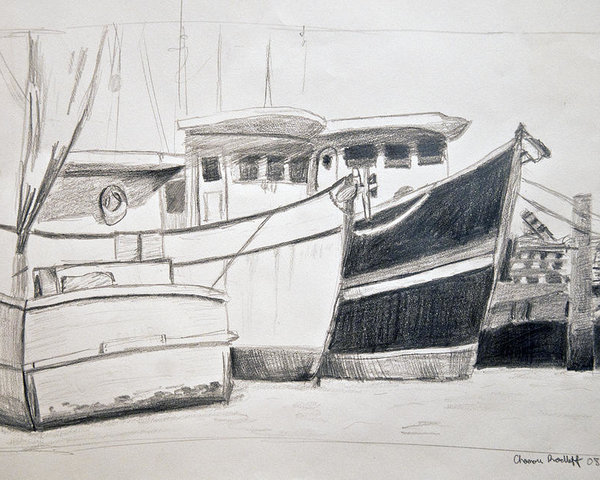 600x480 Tarpon Springs Boat Sketch Poster By Chamar Radloff - Tarpon Sketch