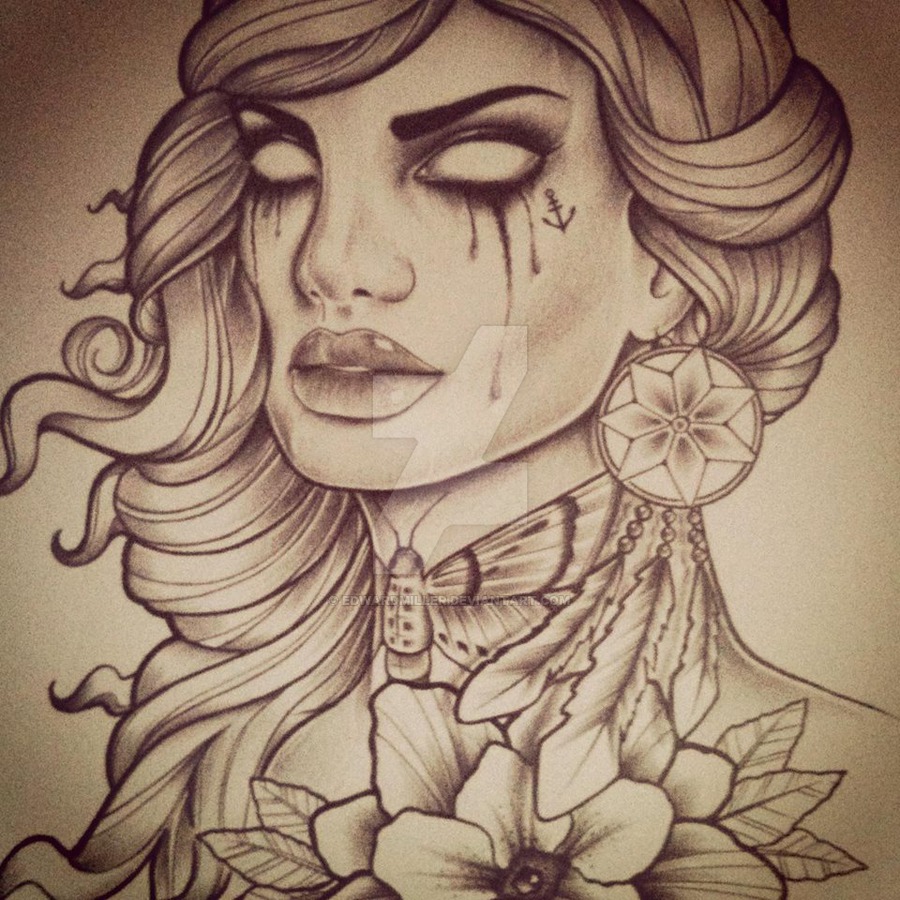 900x900 C X I X D Girl Sketch By Edwardmiller - Tattoo Girl Sketch