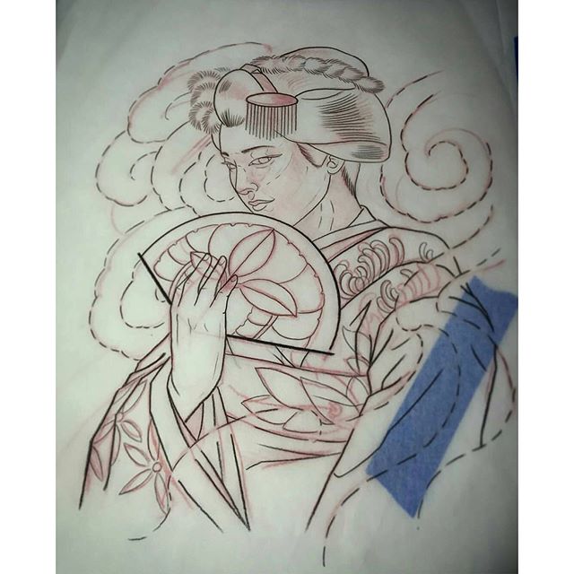 640x640 Geisha Girl Sketch - Tattoo Girl Sketch