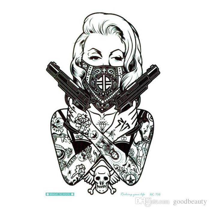 700x700 New Design Cool Tattoo Girl With Guns 19x12cm Waterproof Temporary - Tattoo Girl Sketch