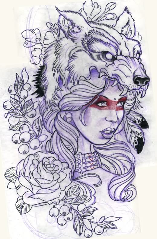 520x792 Nice Wolf Girl Tattoo Designs - Tattoo Girl Sketch
