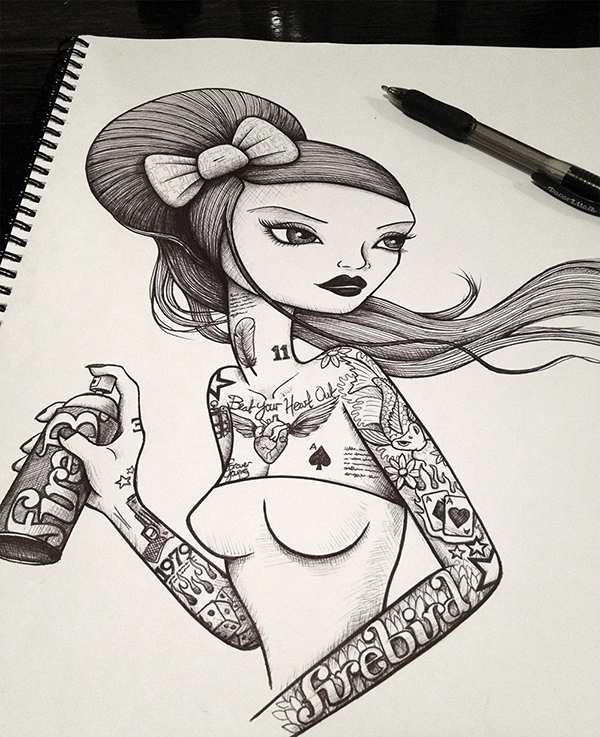600x737 Tattoo Girl Biro Sketch On Behance - Tattoo Girl Sketch