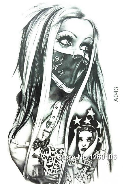 430x640 Wholesale 2016 New Simple Cool Tattoo Girl With Mask 21x15cm - Tattoo Girl Sketch