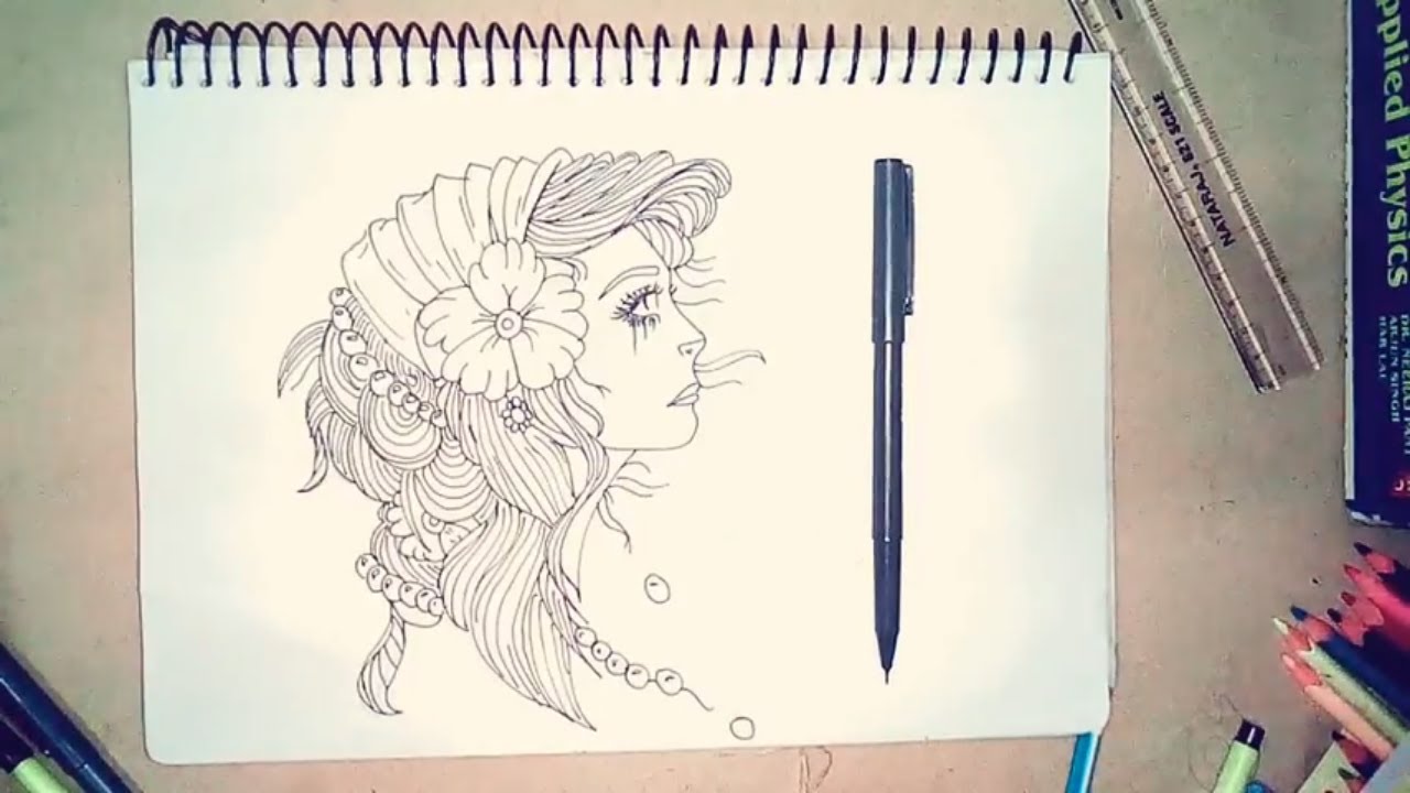 1280x720 Beautiful Girl Tattoo Drawing (Sketch Design 2018 ) - Tattoo Girl Sketch