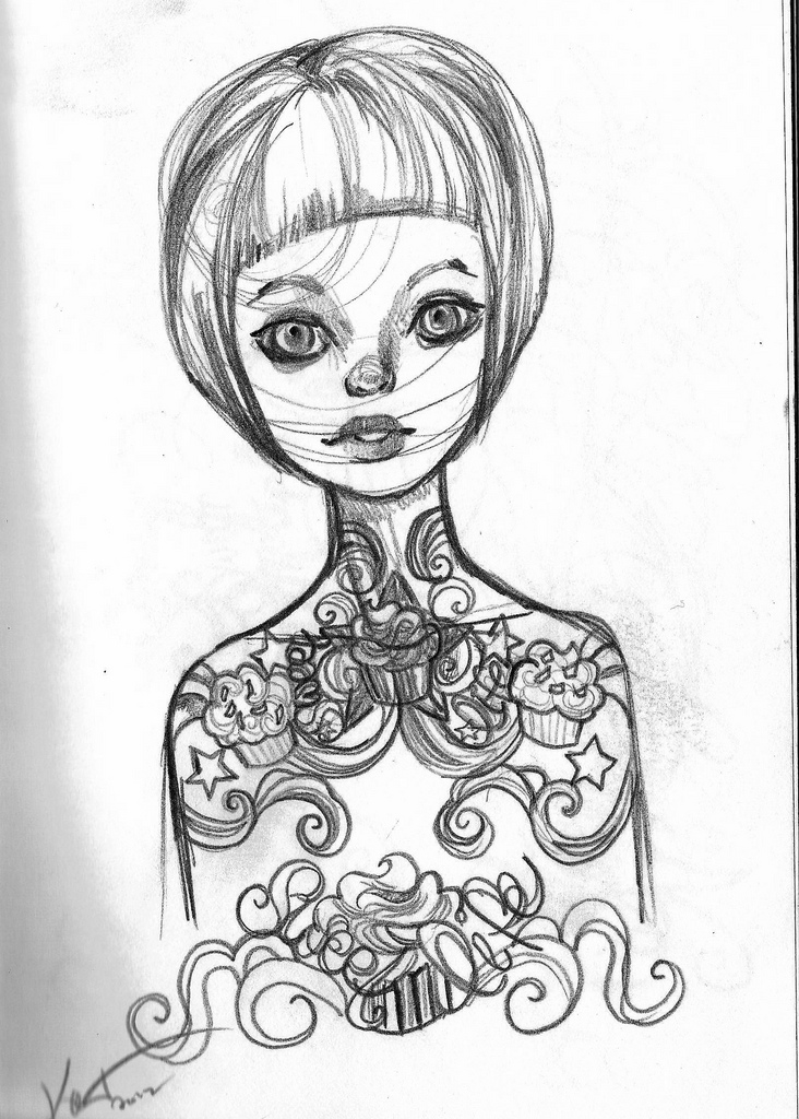 732x1024 Cupcake Sweet Life Tattoo Girl Sketch Sketch Of A Girl - Tattoo Girl Sketch