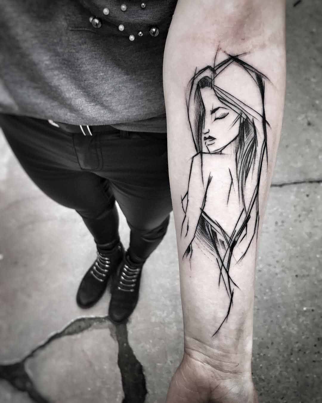 1080x1350 Girl Sketch Tattoo On Arm Tattoo Ideas - Tattoo Girl Sketch