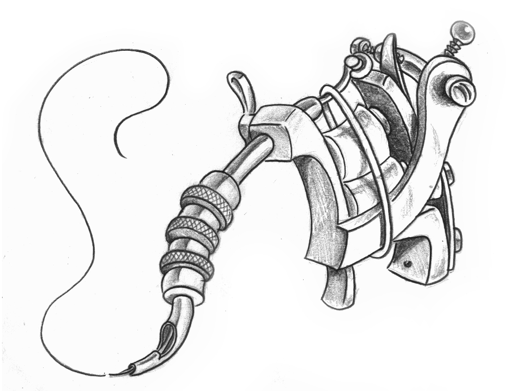 1016x762 Tattoo Gun Sketch By Draigon666 - Tattoo Gun Sketch