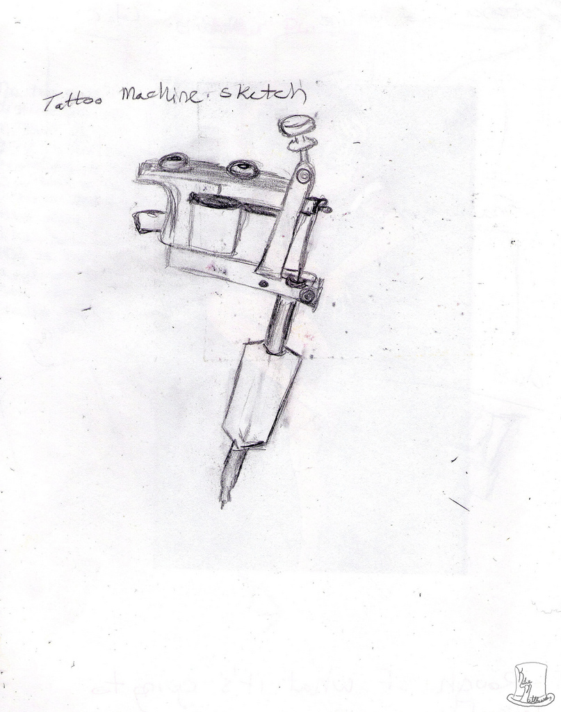 807x1024 Tattoo Machine Sketch 2009 Katie Matthews - Tattoo Gun Sketch