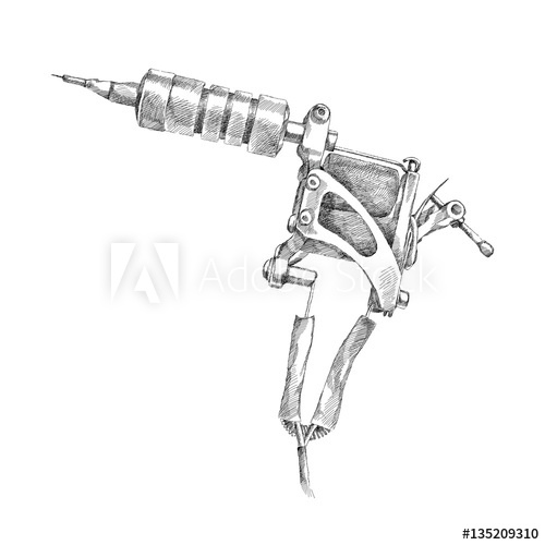 500x500 Vector Illustration Of Handmade Induction Tattoo Machine In Black - Tattoo Gun Sketch