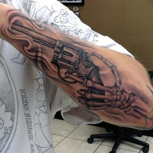 600x600 80 Pistol Tattoos For Men - Tattoo Gun Sketch