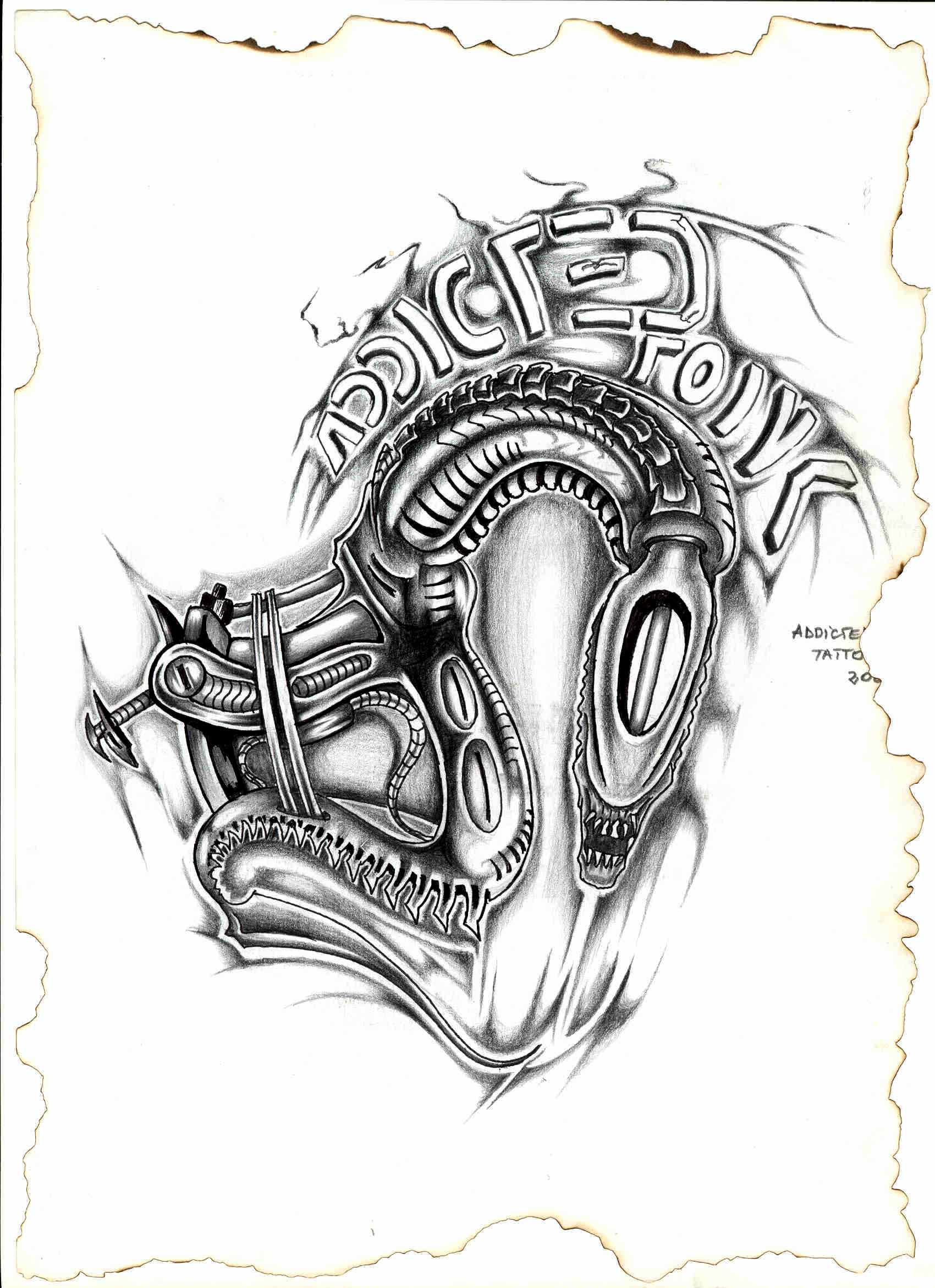 1700x2340 Alien Tattoo Machine - Tattoo Gun Sketch