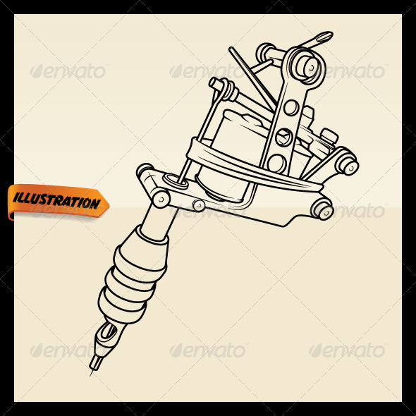 590x590 Tattoo Machine By Pixelherodesign Graphicriver - Tattoo Machine Sketch