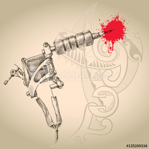 500x500 Vector Illustration Of Handmade Induction Tattoo Machine In Black - Tattoo Machine Sketch
