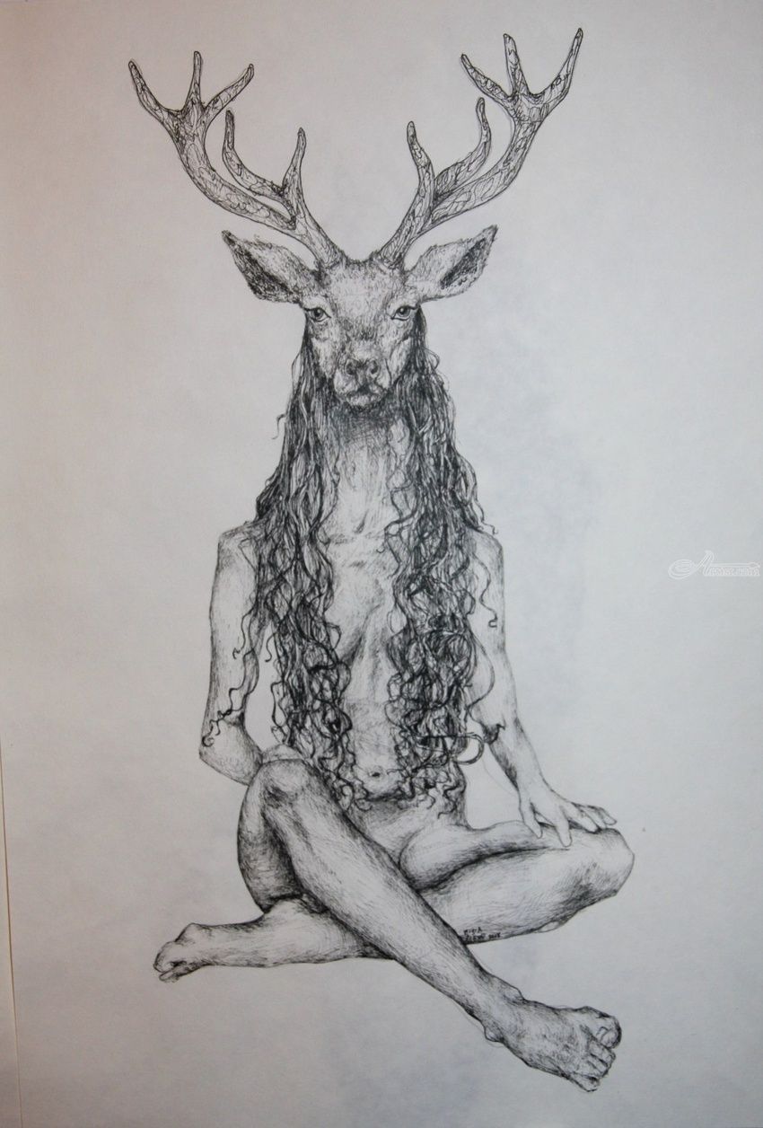 850x1256 The Deer Woman Decorative Arts, Drawings Sketch, Folk Art - Tattoo Sketch Art