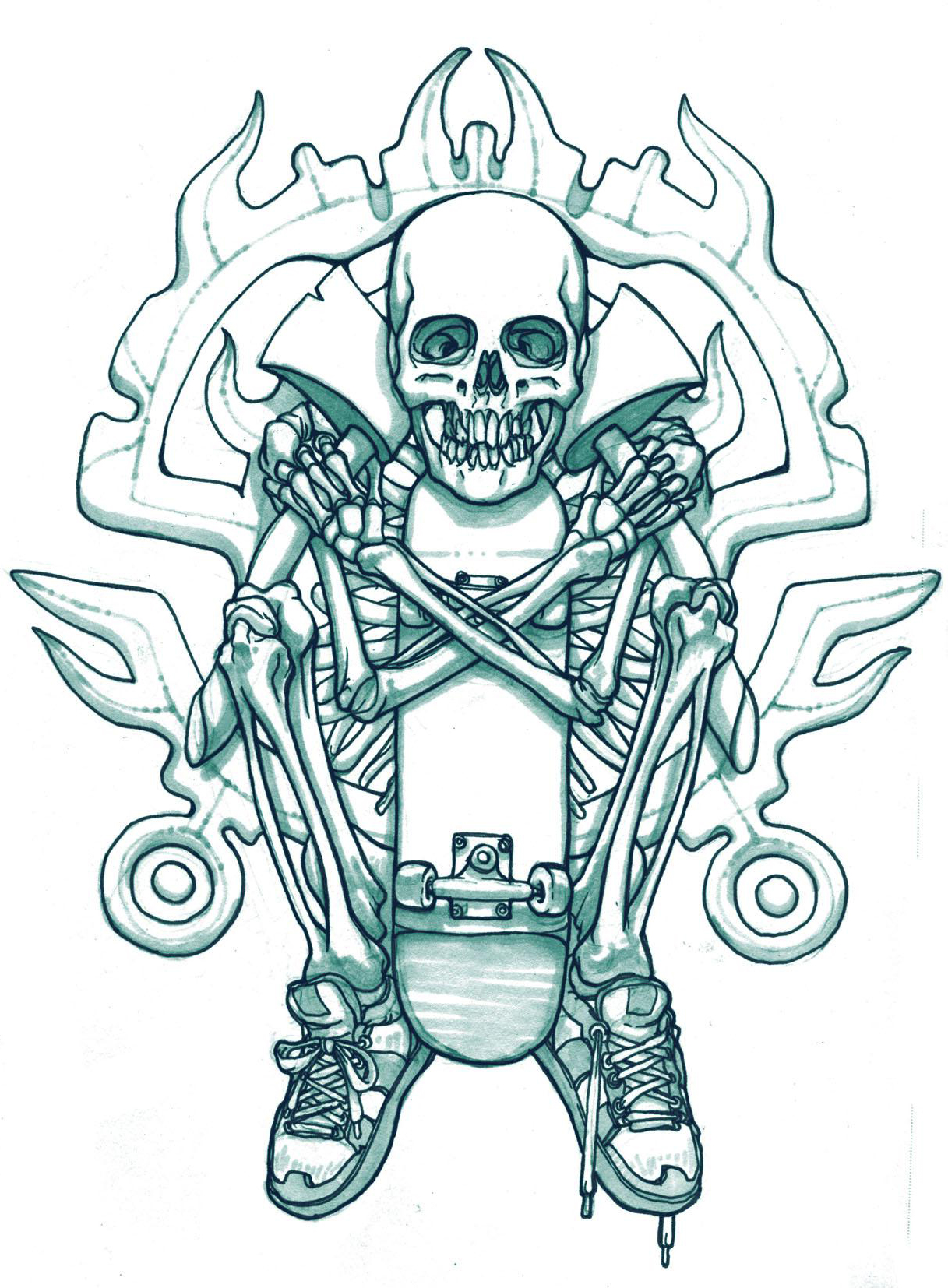 1217x1654 Skateboard Skeleton Tattoo Sketch Best Tattoo Ideas Gallery - Tattoo Sketch Ideas