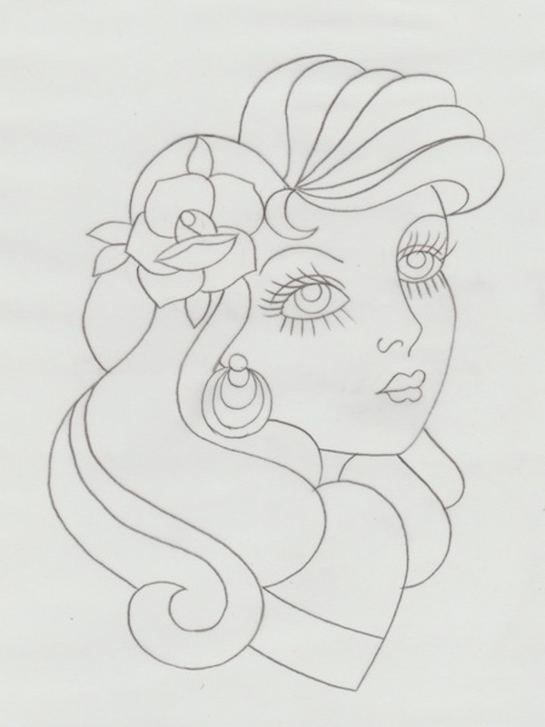 600x800 How To Draw A Vintage Pin Up Portrait Tattoo Illustration - Tattoo Sketch Paper