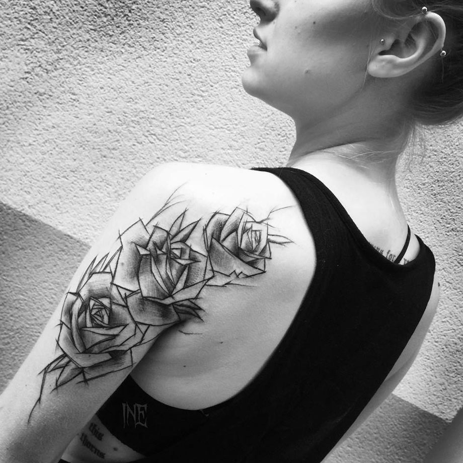 920x920 Geometric Sketch Roses Best Tattoo Design Ideas - Tattoo Sketch Rose