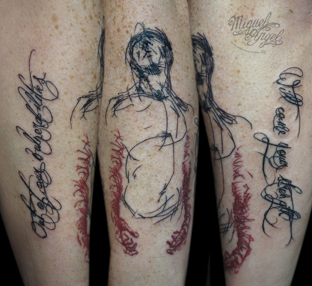 1024x940 Man And Quote Sketch Style Tattoo Miguel Angel Custom - Tattoo Sketch Style