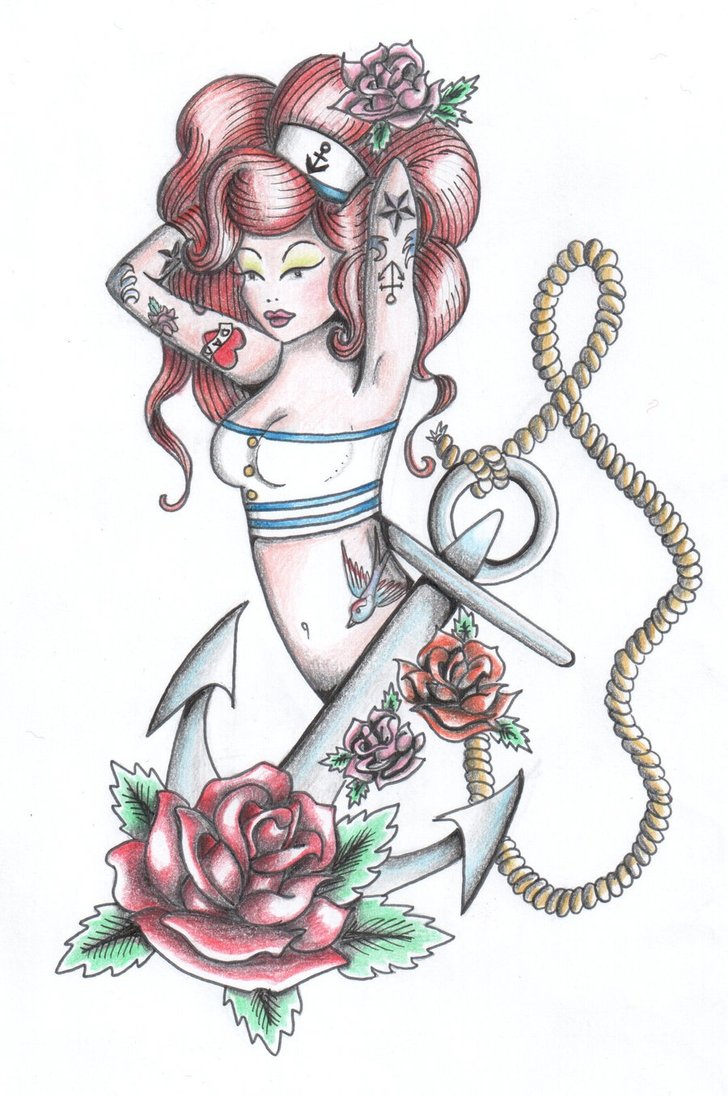 728x1096 Tattoo Girl Drawing Tumblr Anchor Girl My Tattoo Drawing By - Tattoo Sketches Tumblr